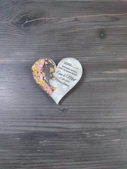 Pembe Kabartmalı Kalp Yarı yarıya Magnet