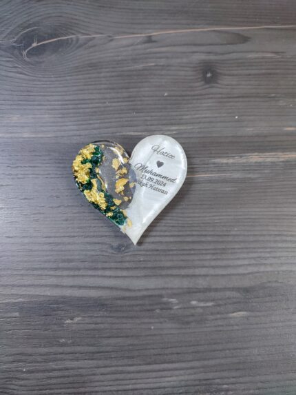Yeşil Kabartmalı Kalp Yarı yarıya Magnet