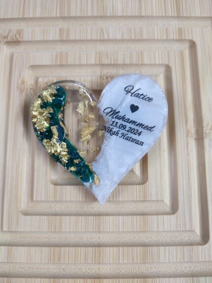 Yeşil Kabartmalı Kalp Yarı yarıya Magnet