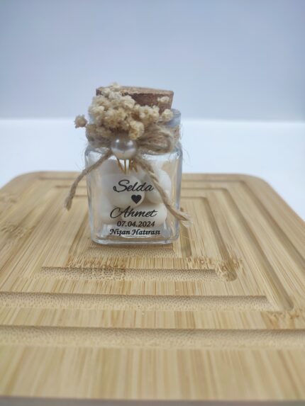 Küçük Cam Mantar Tıpalı Kavanoz Nikah Şekeri Model 1