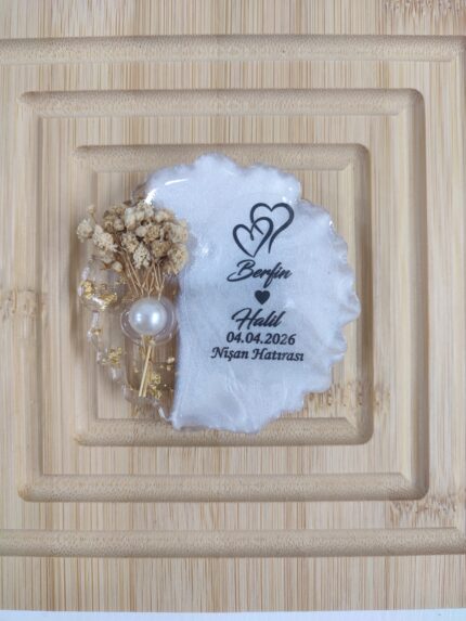 Çift Kalpli ve İnci Detaylı Sedefli Magnet