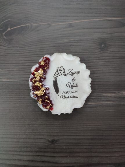 Bordo Kabartmalı Nişan Nikah Magneti