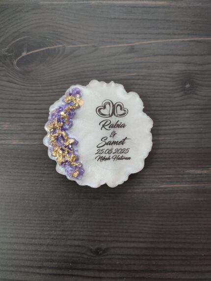 Lila Kabartmalı Nişan Nikah Magneti