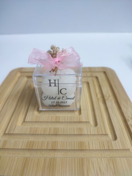 Pembe Organze Kurdedeli Mika Kutu içerisinde Bubble Mum